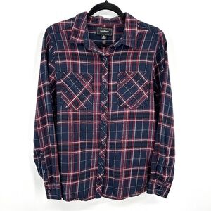 CONFESS Women's Navy Blue Red Plaid Cotton Flannel Button Up Shirt Size Medium